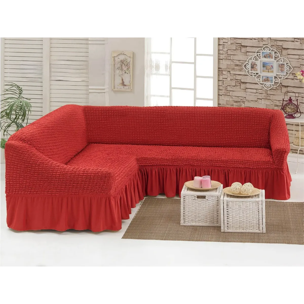 GENERICO - FUNDA CUBRE SILLON TURCO PARA SOFAS TIPO L DISEÑO CUADRILLE