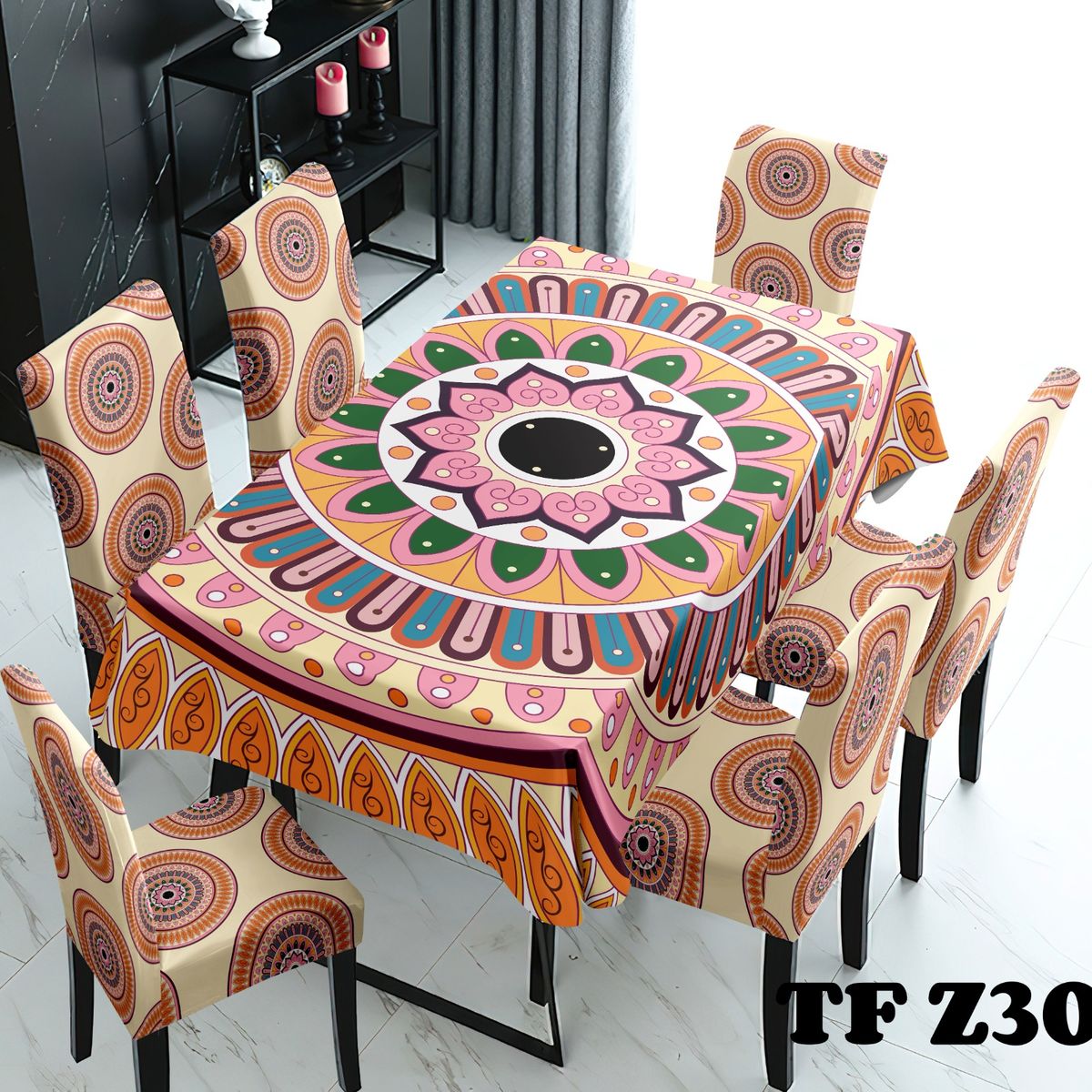 GENERICO - SET DE MANTEL IMPERMEABLE + 6 FUNDAS DE SILLAS ELASTICADAS