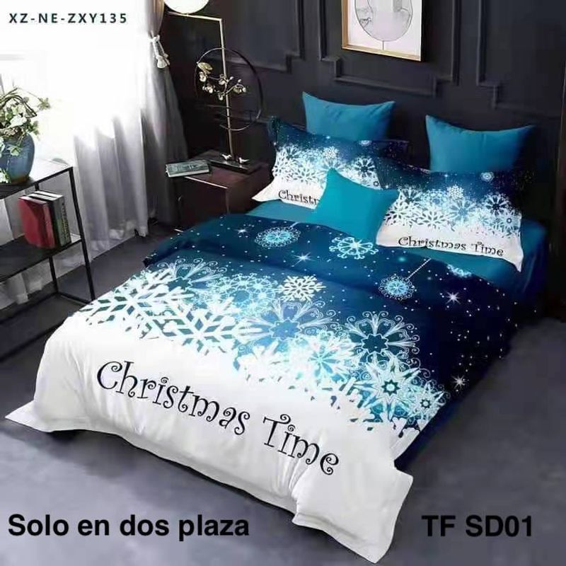 GENERICO - COBERTOR QUILTS DE VERANO DISEÑO NAVIDEÑOS 2 PLAZAS