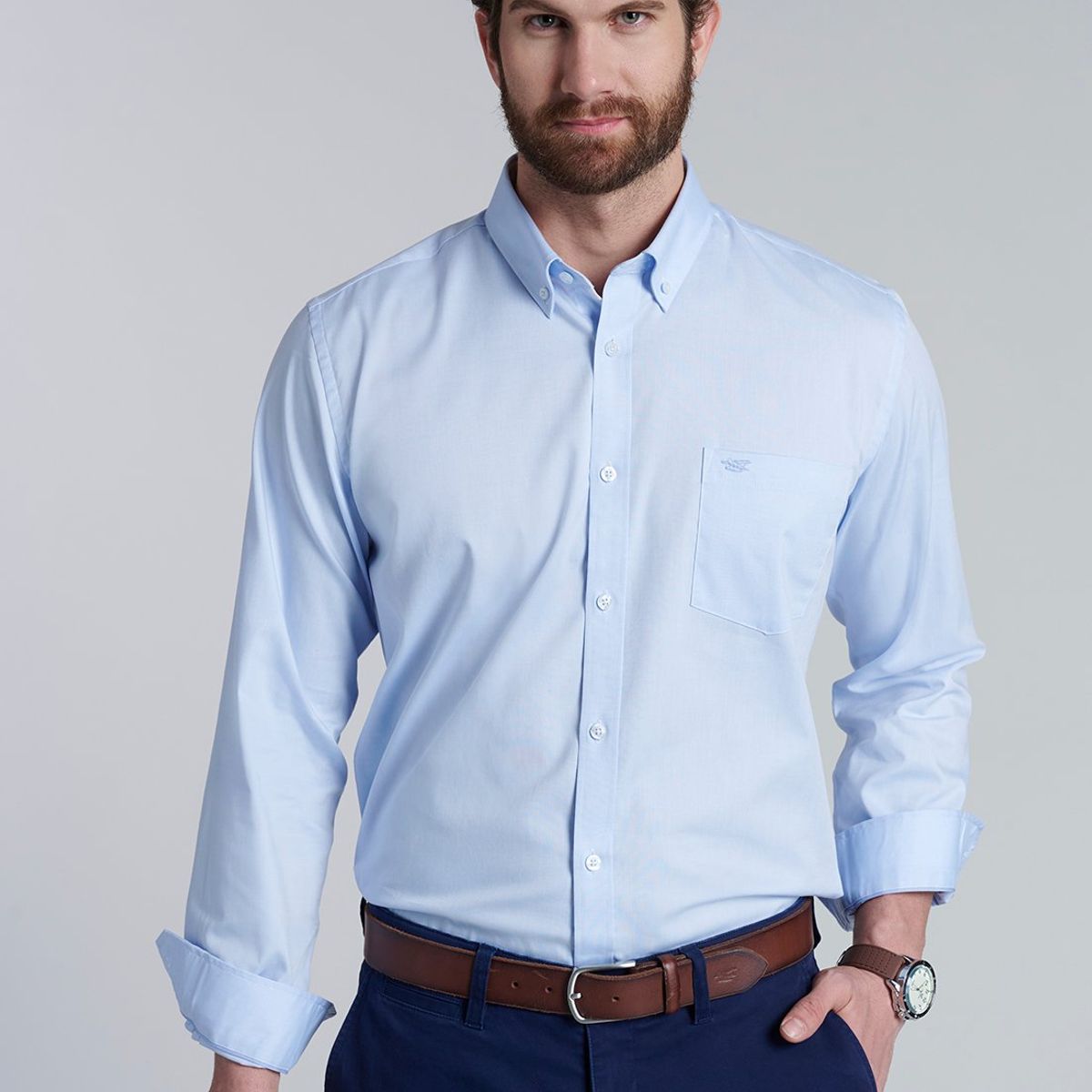 FEROUCH - Camisa Smart Casual Oxford Celeste Ferouch