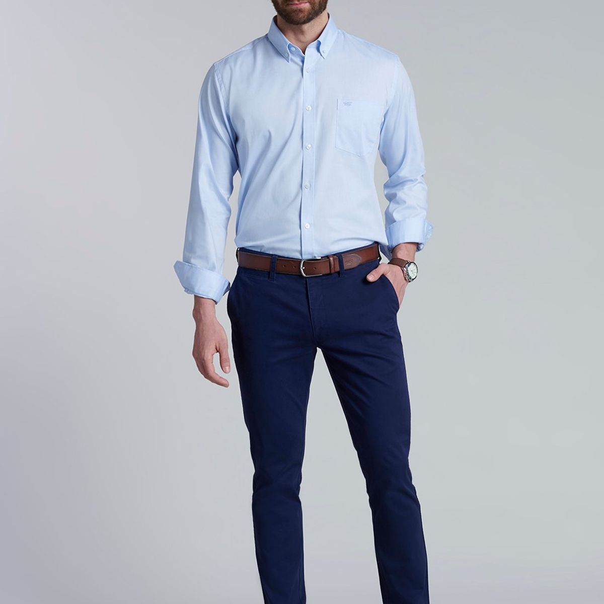 FEROUCH - Camisa Smart Casual Oxford Celeste Ferouch