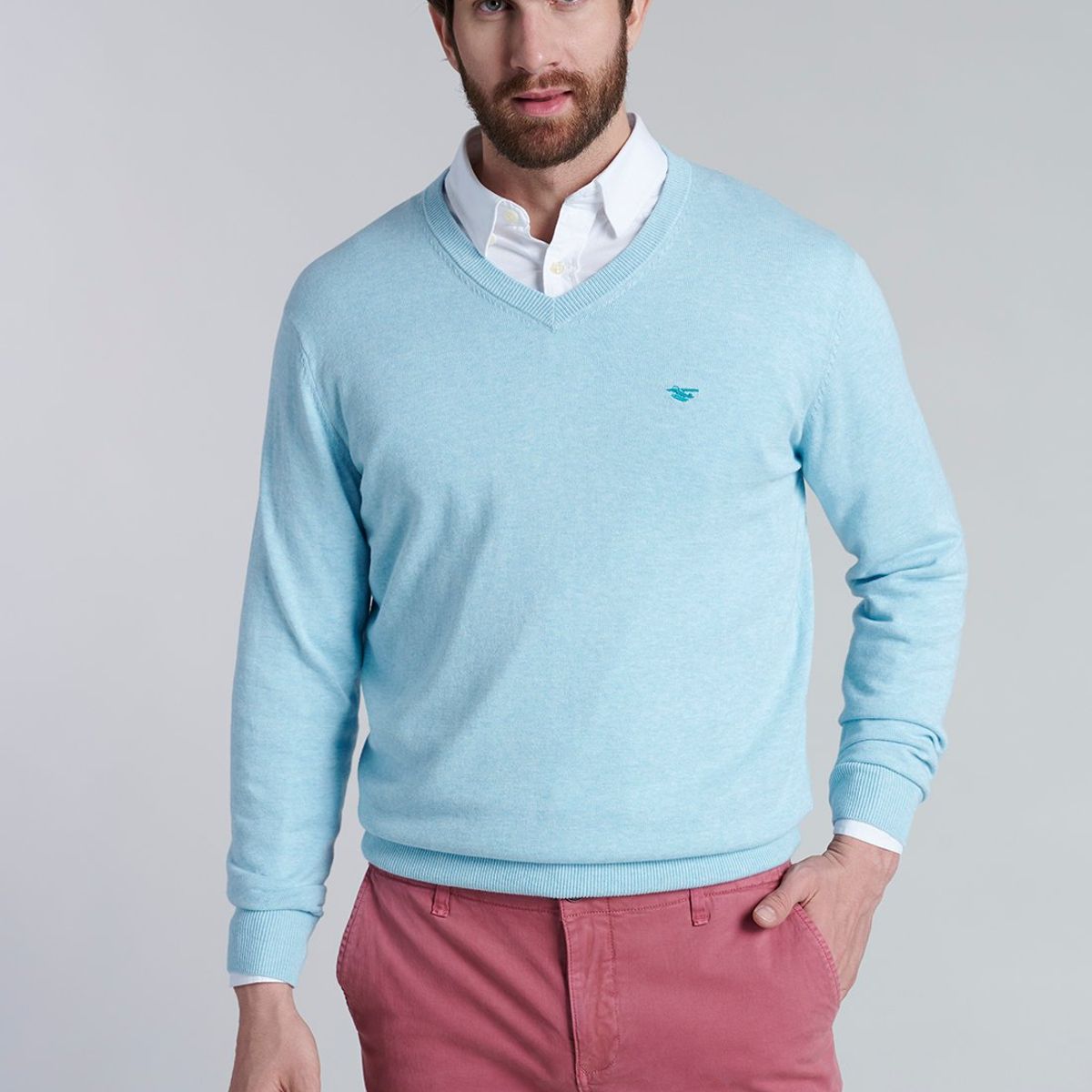 FEROUCH - Sweater V Neck Melange F Azul Ferouch