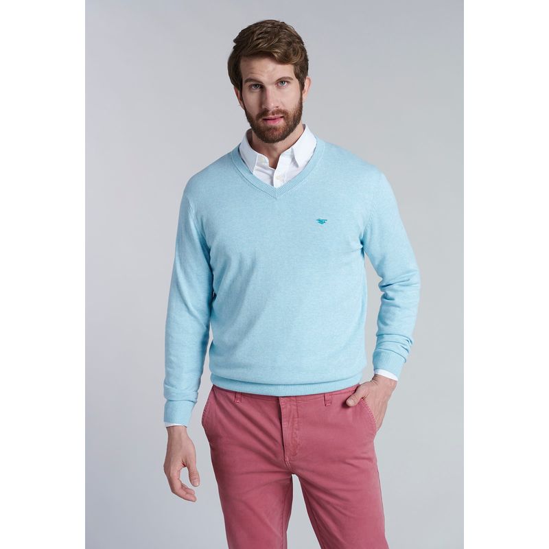 FEROUCH - Sweater V Neck Melange F Azul Ferouch.