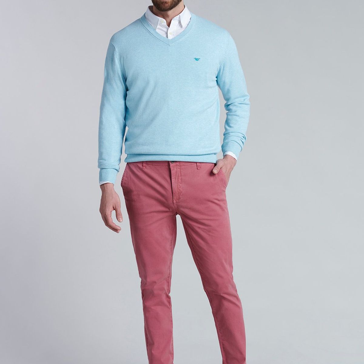 FEROUCH - Sweater V Neck Melange F Azul Ferouch