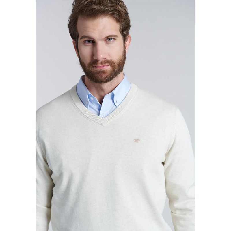 FEROUCH - Sweater V Neck Melange F Beige Ferouch.
