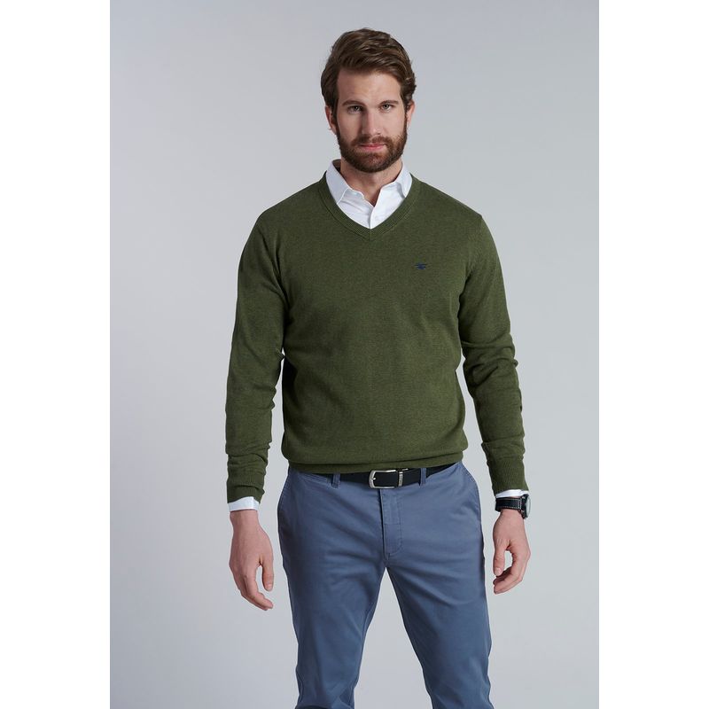 FEROUCH - Sweater V Neck Melange F Verde Ferouch