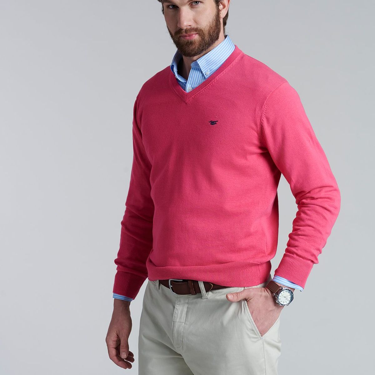 FEROUCH - Sweater V Neck Solido F Rojo Ferouch