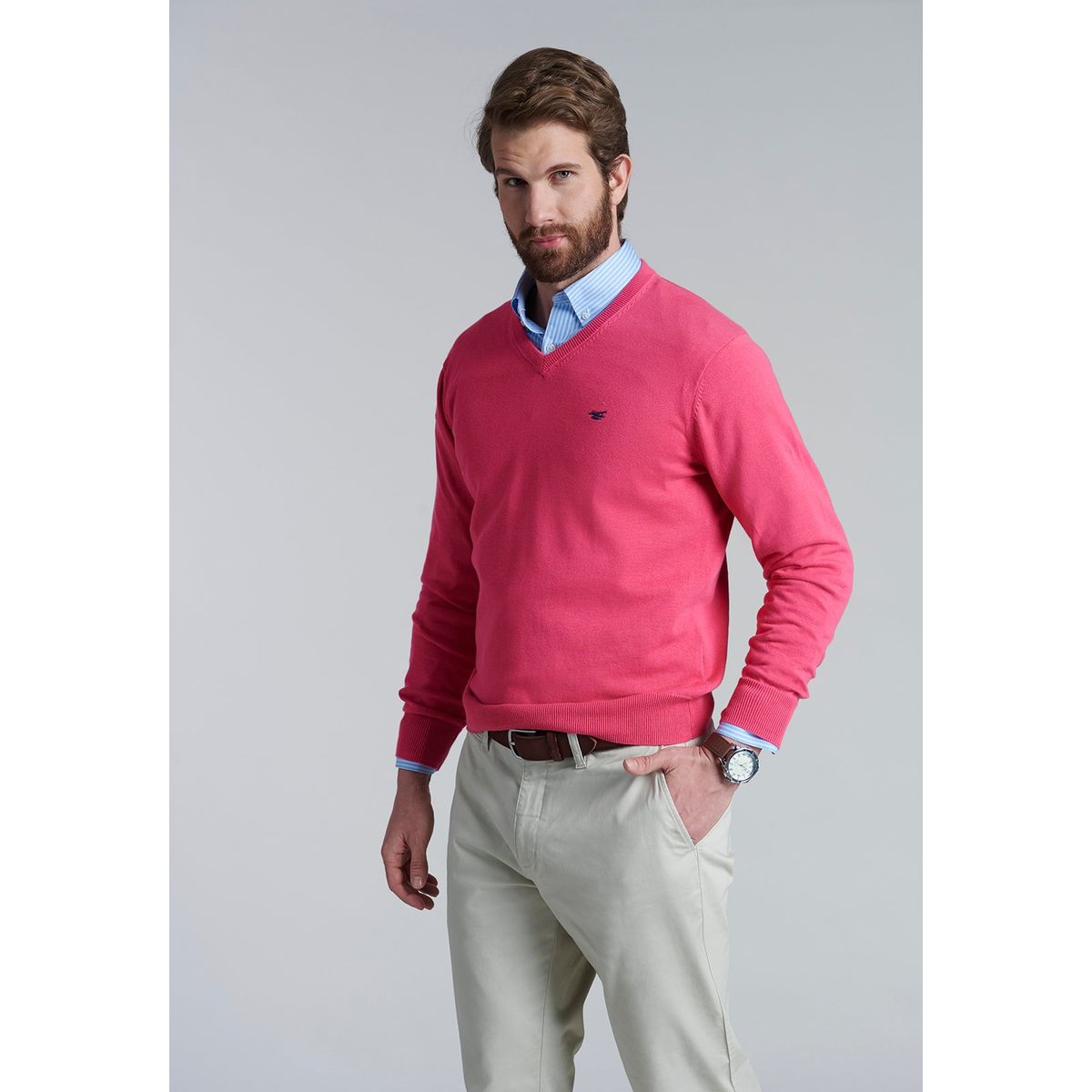 FEROUCH - Sweater V Neck Solido F Rojo Ferouch