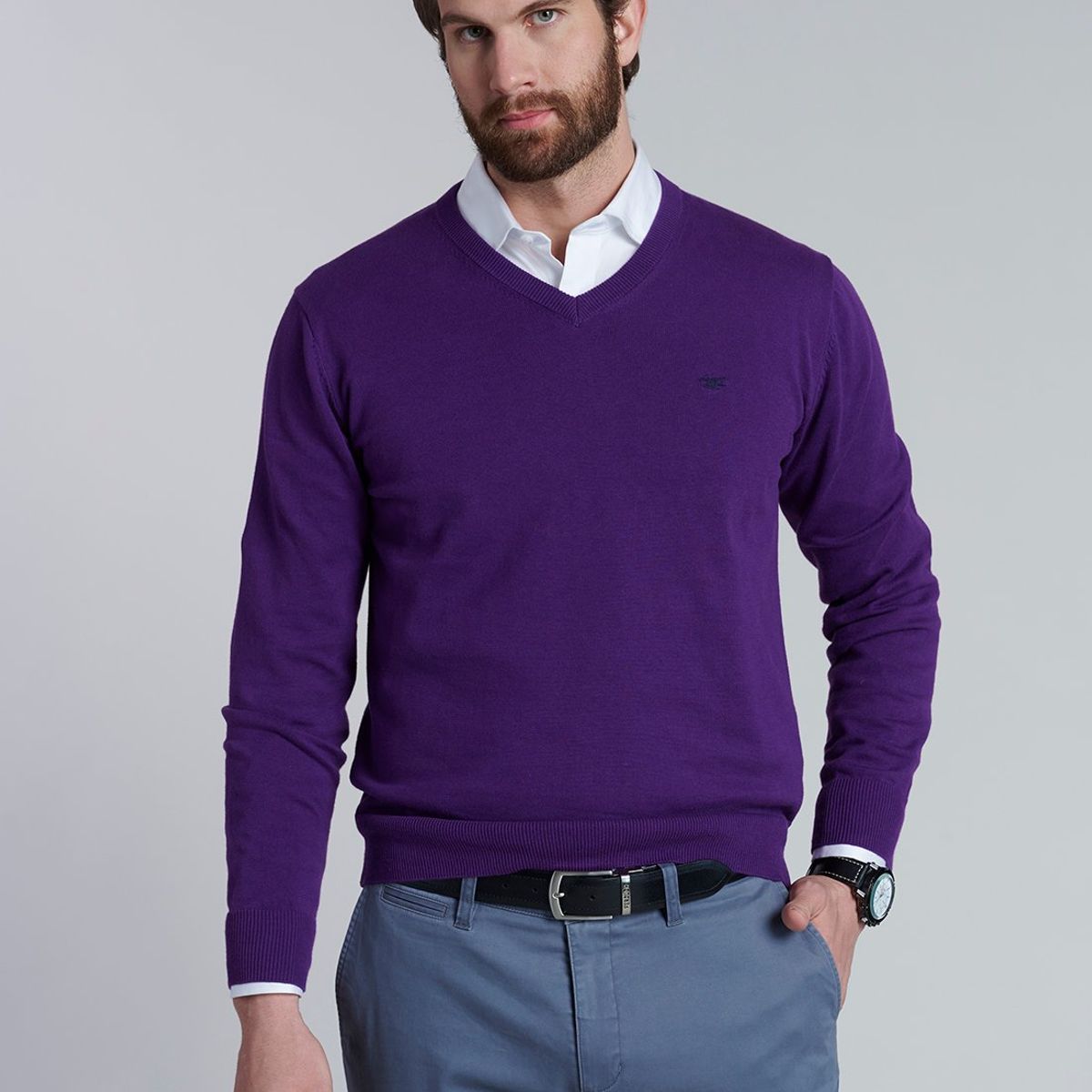 FEROUCH - Sweater V Neck Solido F Morado Ferouch