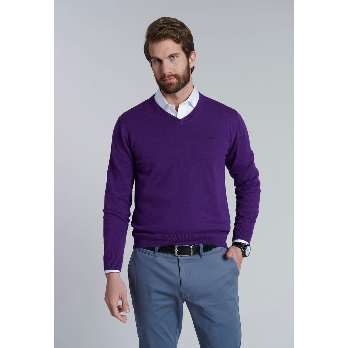 FEROUCH - Sweater V Neck Solido F Morado Ferouch