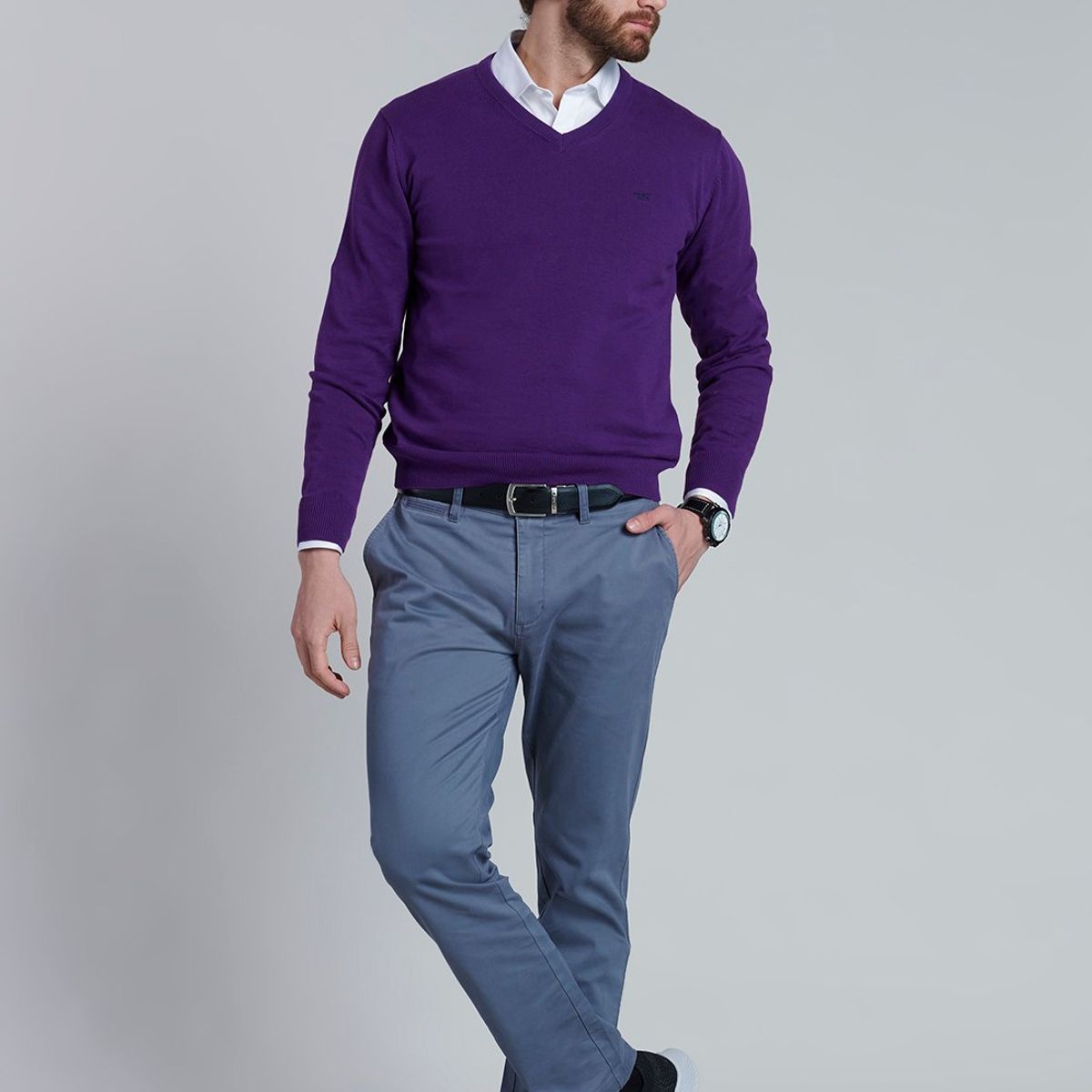 FEROUCH - Sweater V Neck Solido F Morado Ferouch