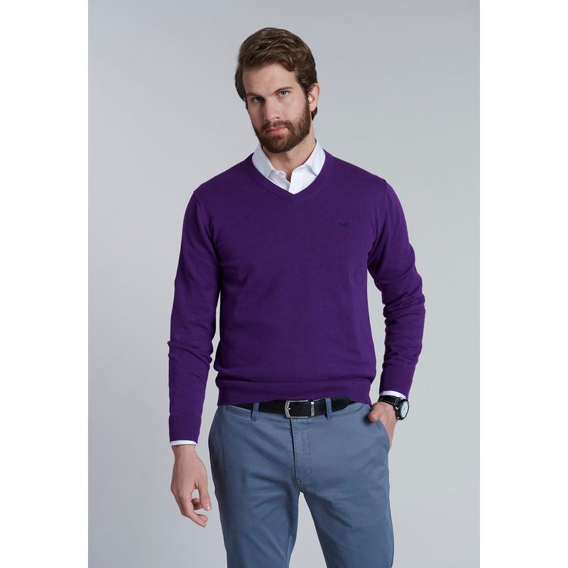 FEROUCH - Sweater V Neck Solido F Morado Ferouch.