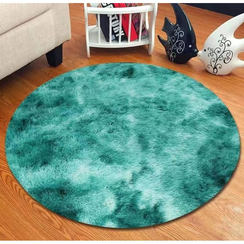 ANGELES DEL HOGAR - Alfombras peluda tipo Shaggy Redondas 150x150 cm Turquesa Jaspeado