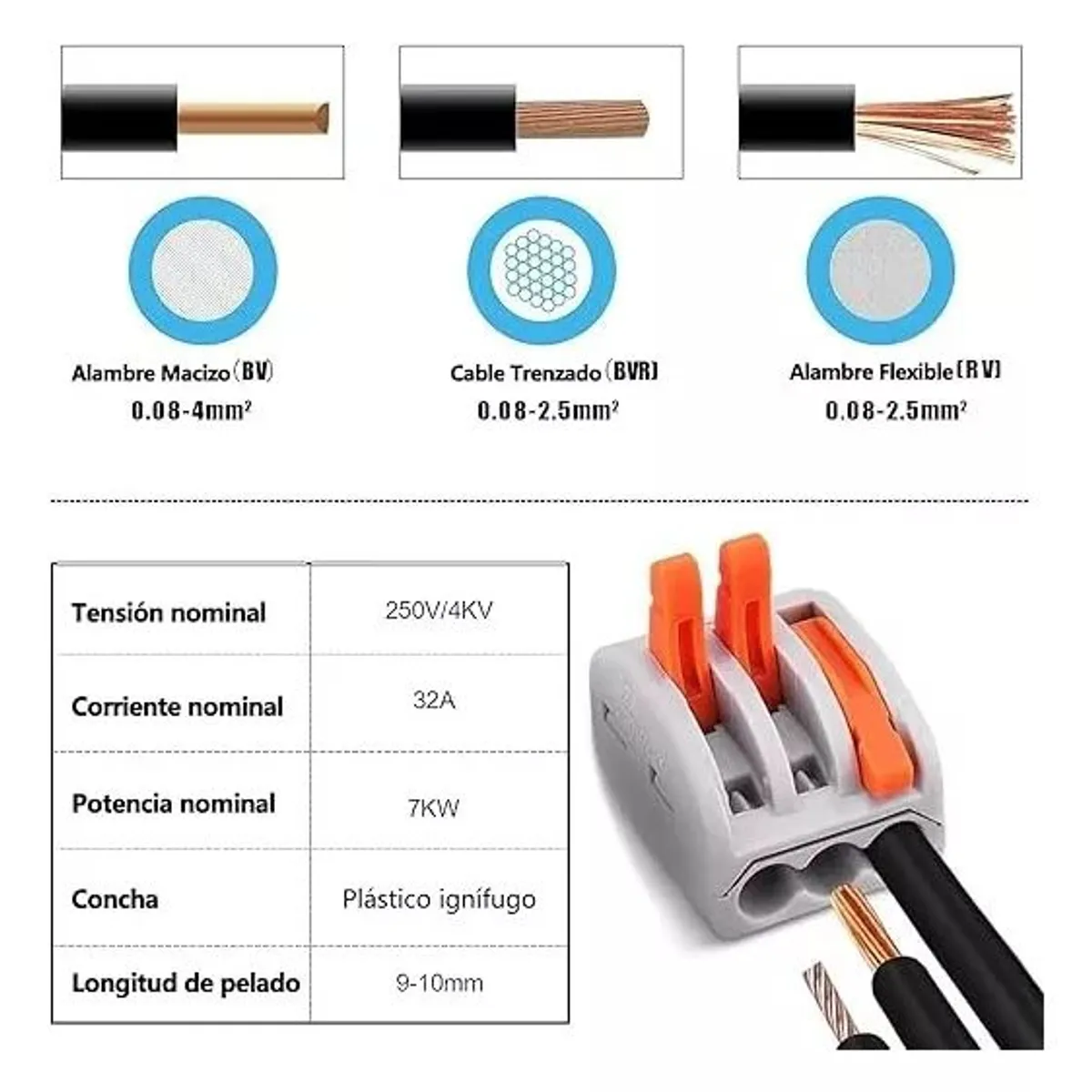 KUANGYE - Set 100 Conectores Eléctrico Rápido Tipo Wago 3 Entradas