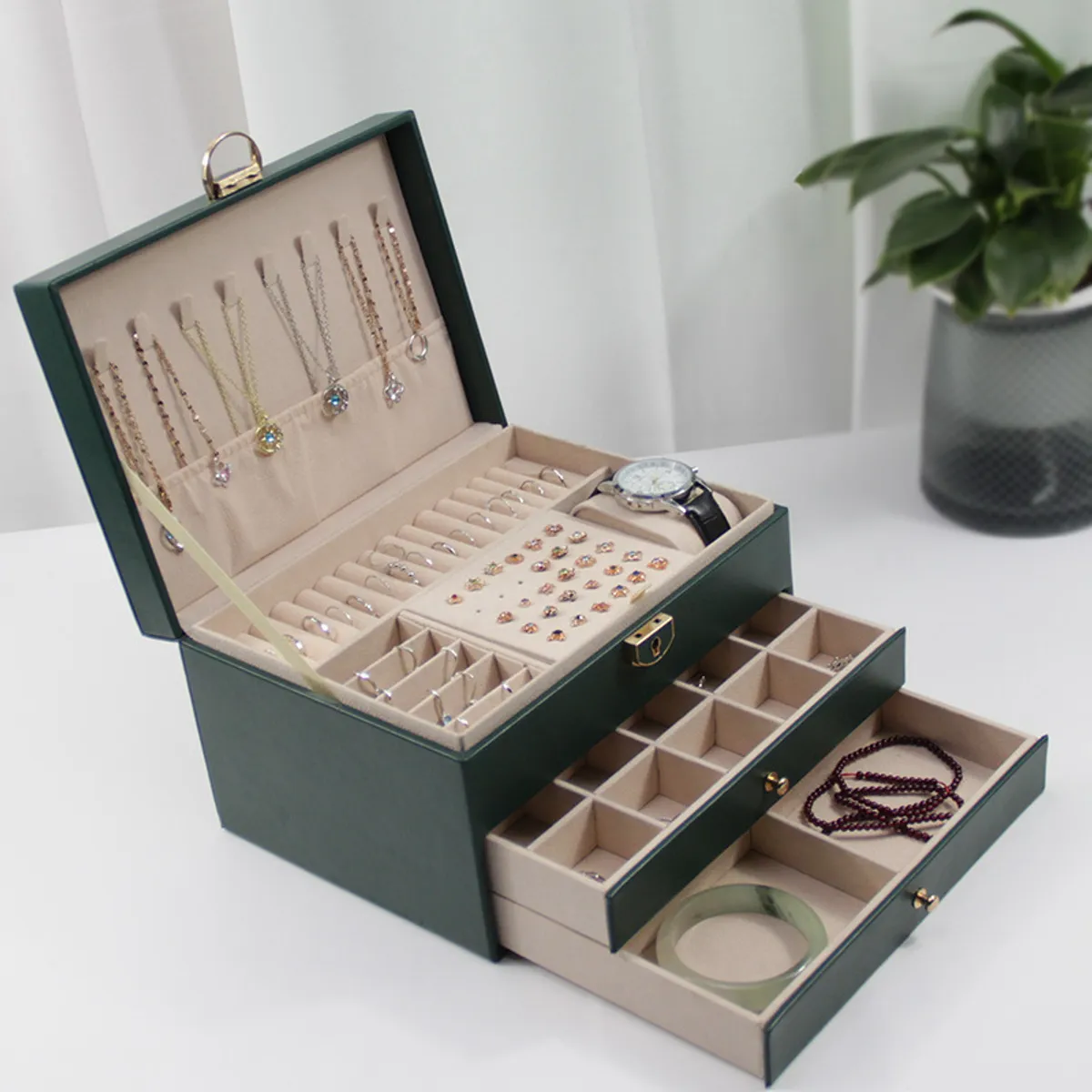 KUANGYE - Joyero Caja De Joya Dos Capas Tipo Maleta Organizador Joyas