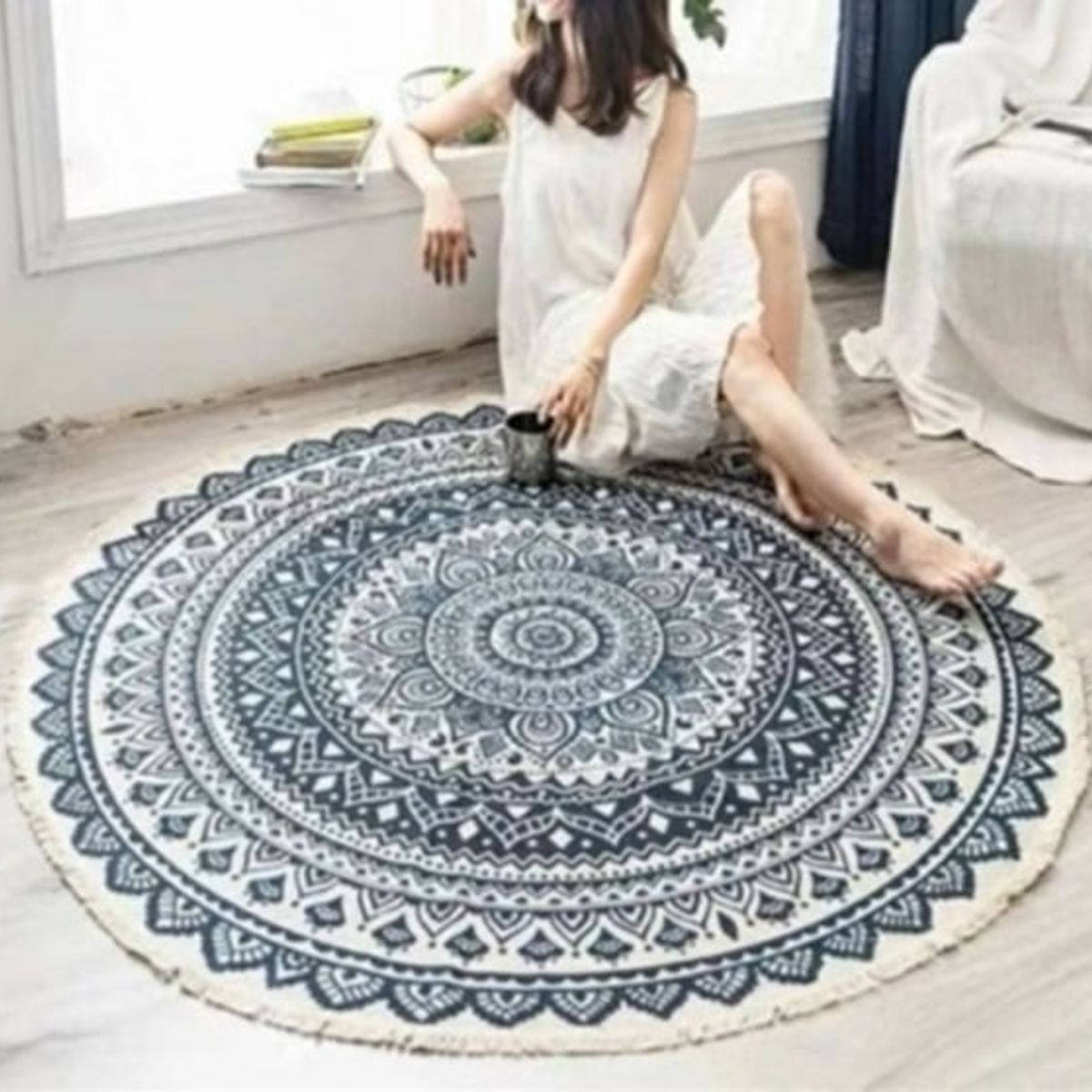 ANGELES DEL HOGAR - Alfombra de Estilo Etnica Tejida Redonda 120cm