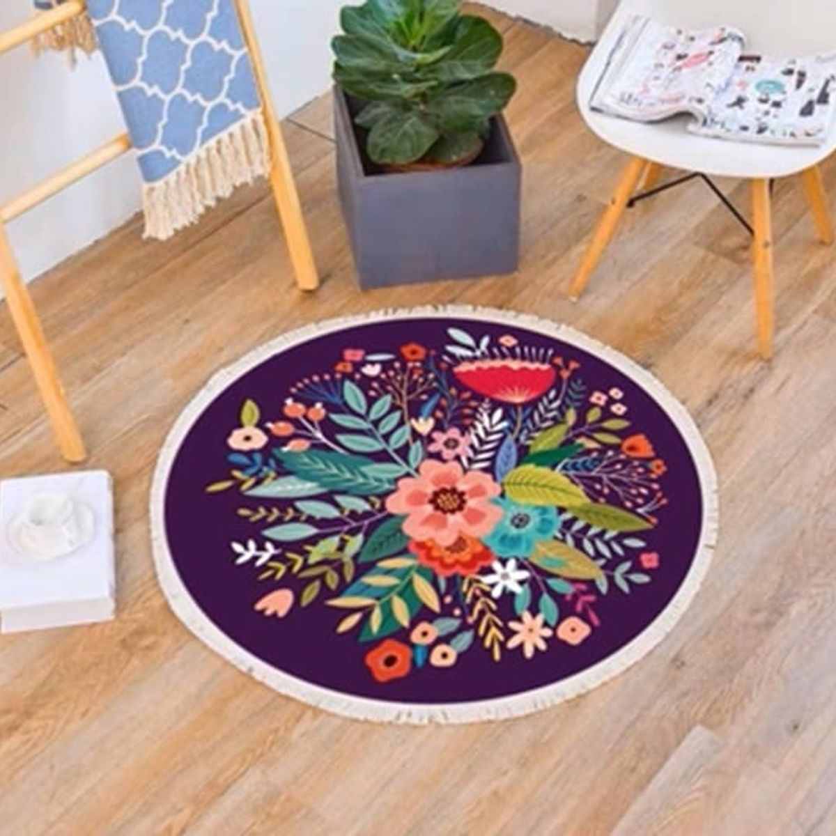 ANGELES DEL HOGAR - Alfombra de Estilo Etnica Tejida Redonda 120cm