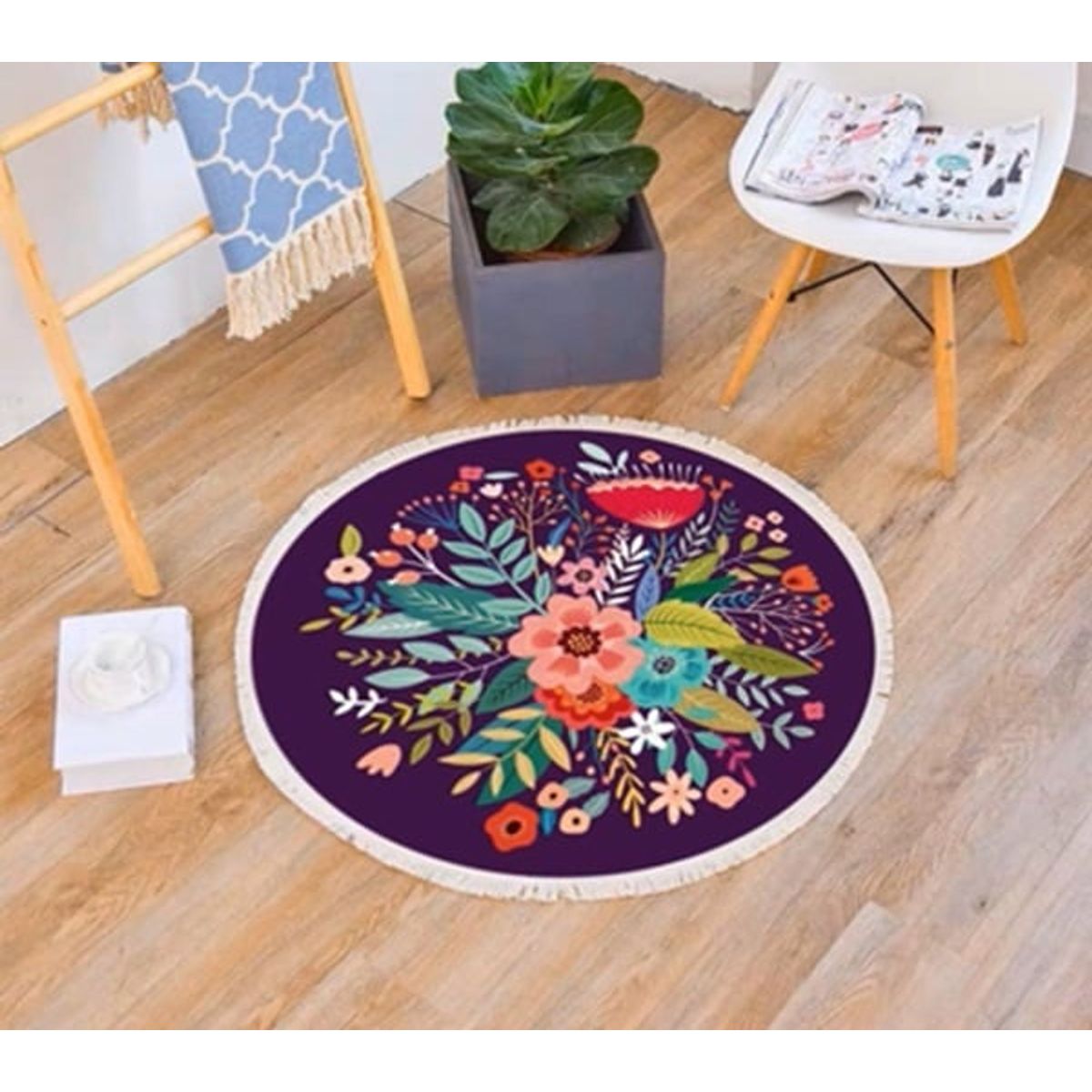 ANGELES DEL HOGAR - Alfombra de Estilo Etnica Tejida Redonda 120cm