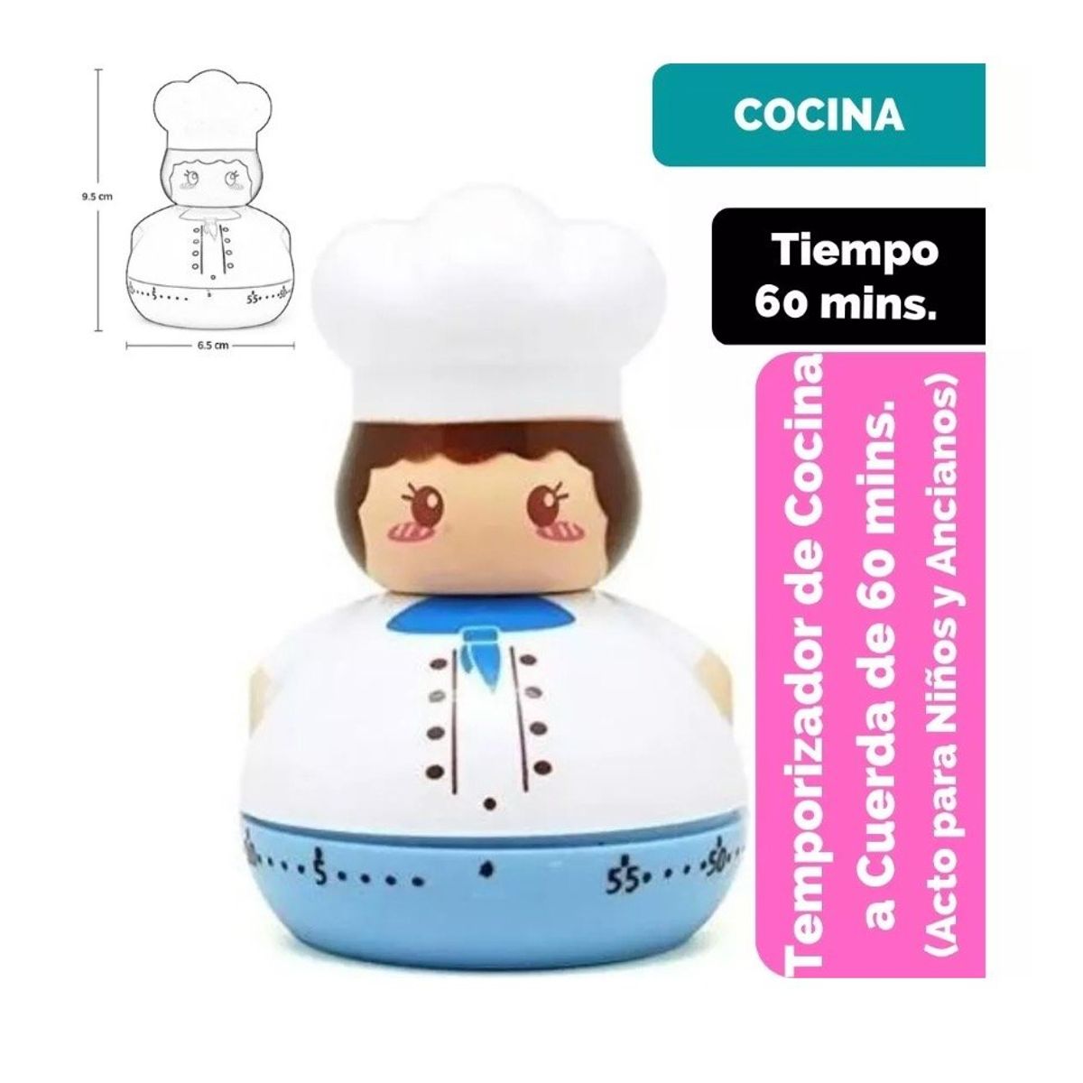 GENERICO - Temporizador de Cocina a Cuerda CHEF