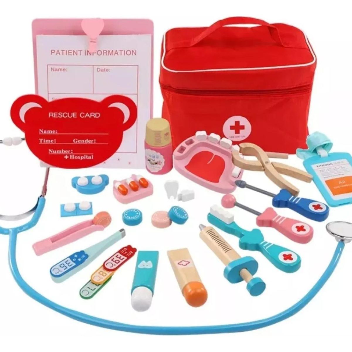 IMPORTCLICK - Set Juegos Bolso Doctor Dentista Madera Infantil IMPORTCLICK