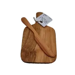 ROU ESENCIA NATURAL - Tabla de cocina 20 x 11 cm. con cuchillo en raulí ROU