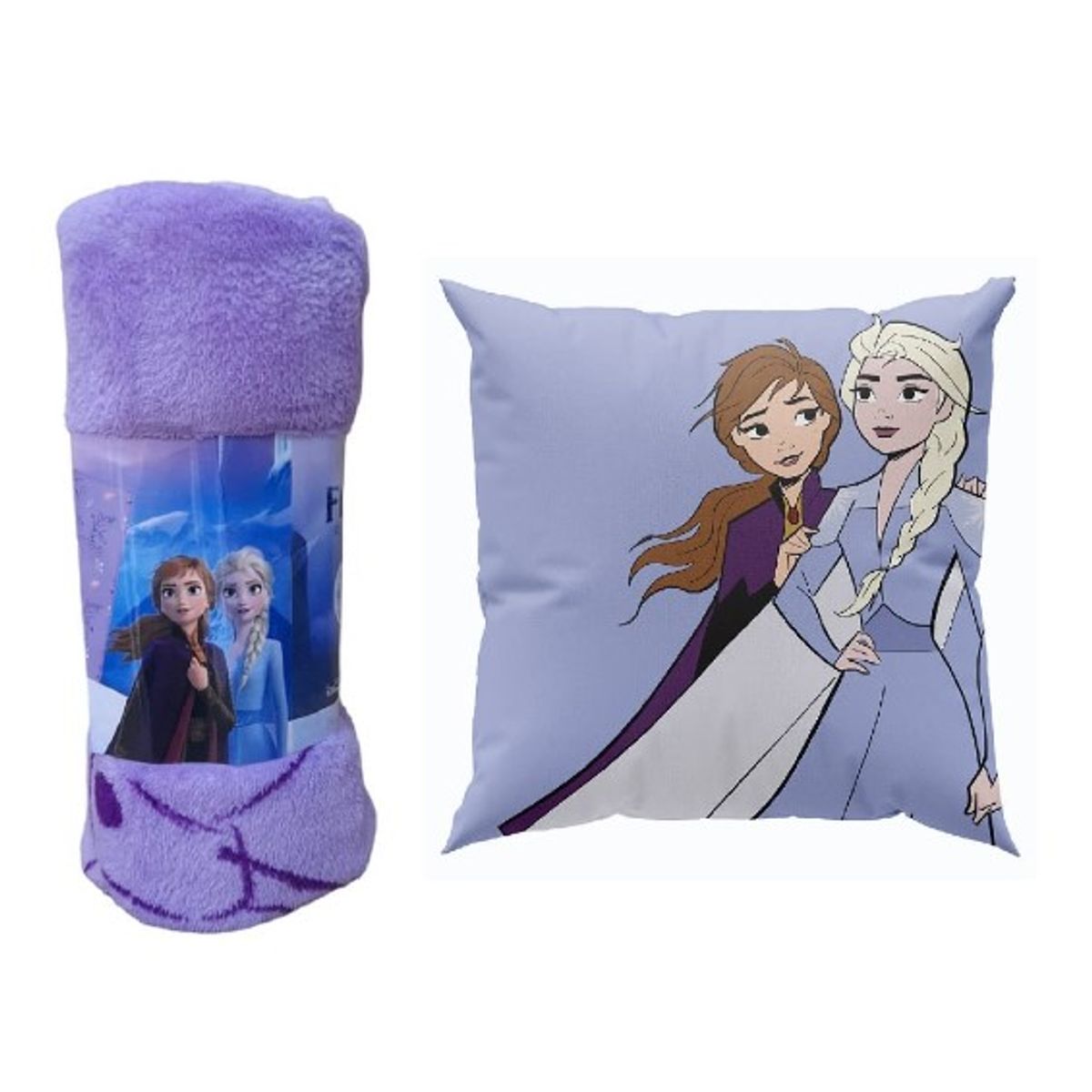 GENERICO - Pack manta coral 127x152 cojin 40x40 Frozen Lila