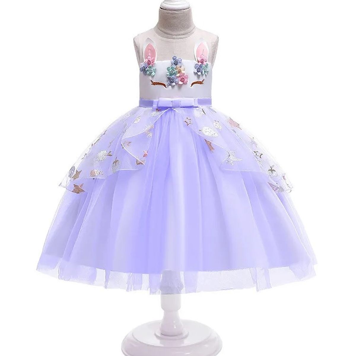 COMPRAPO - Disfraz Niña Princesa Unicornio Flores Bordadas Lavanda T10