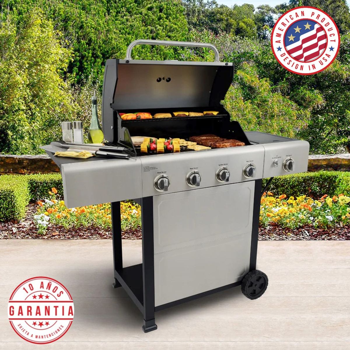 KENMORE - Parrilla a gas 4 Q + Quemador lateral