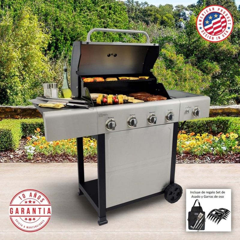 KENMORE - Parrilla a gas 4 Q + Quemador lateral + Set asado + Garras Kenmore