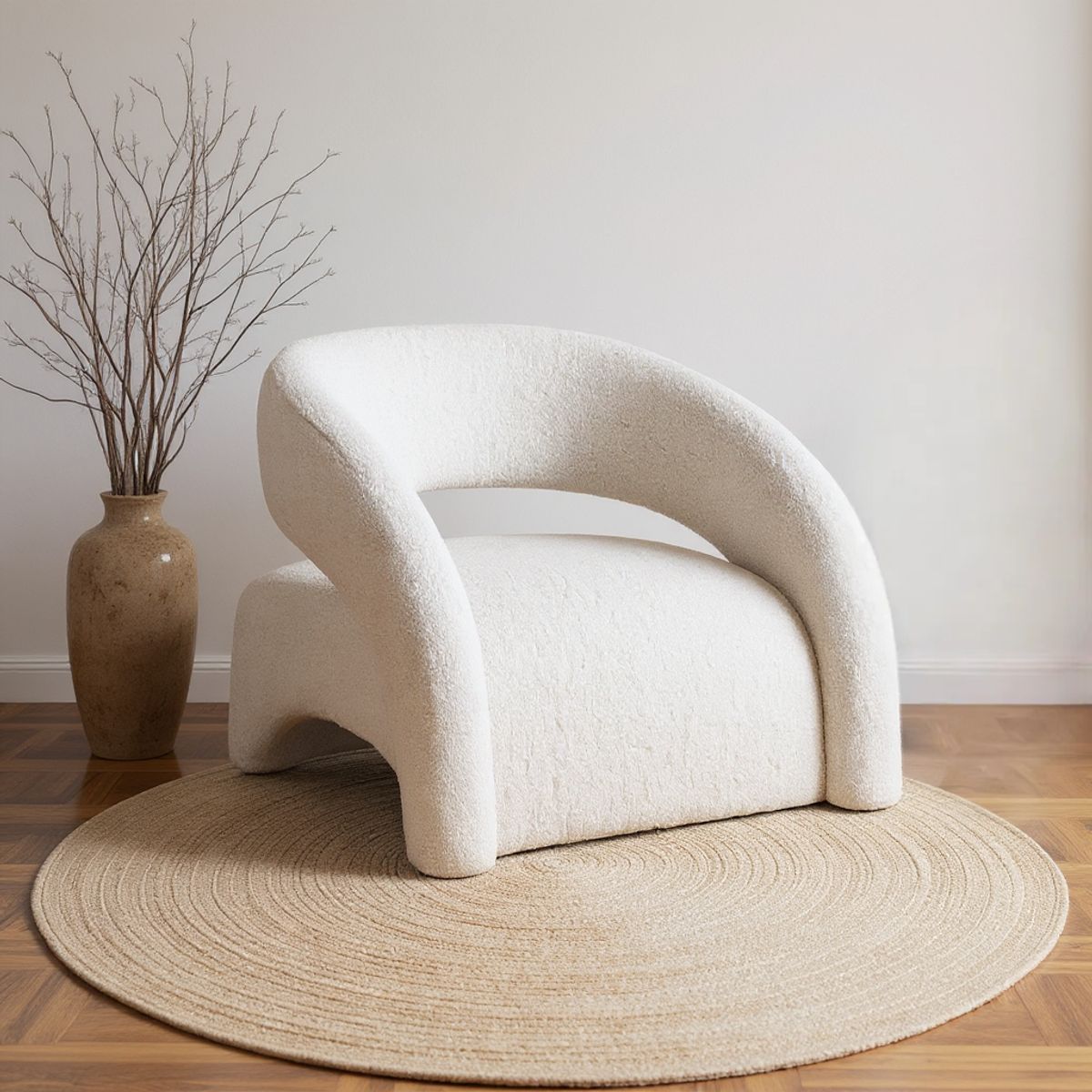 SANTU HOME & DECO - Poltrona Sitial Tipo Sillón Blanco Textura Moderno Tela