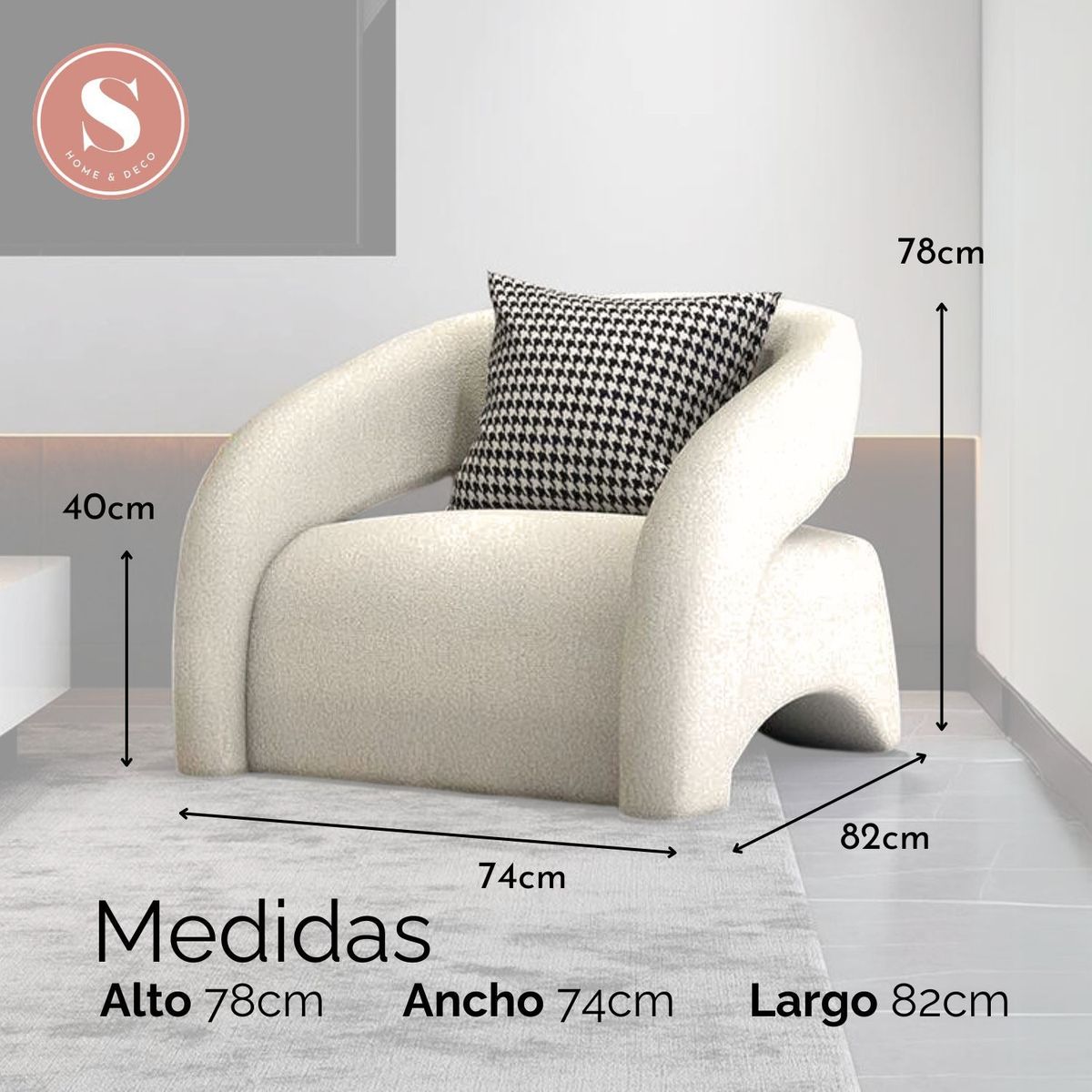 SANTU HOME & DECO - Poltrona Sitial Tipo Sillón Blanco Textura Moderno Tela