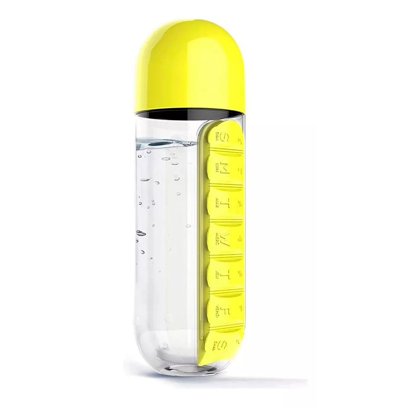 GENERICO - Botella De Agua Pastillero Organizador Pastilleros Semanales Amarillo