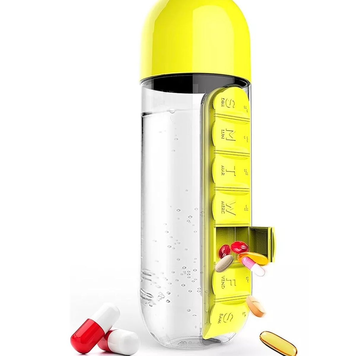 ONEDER - Botella De Agua Pastillero Organizador Pastilleros Semanales Amarillo