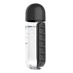 GENERICO - Botella De Agua Pastillero Organizador Pastilleros Semanales Negro