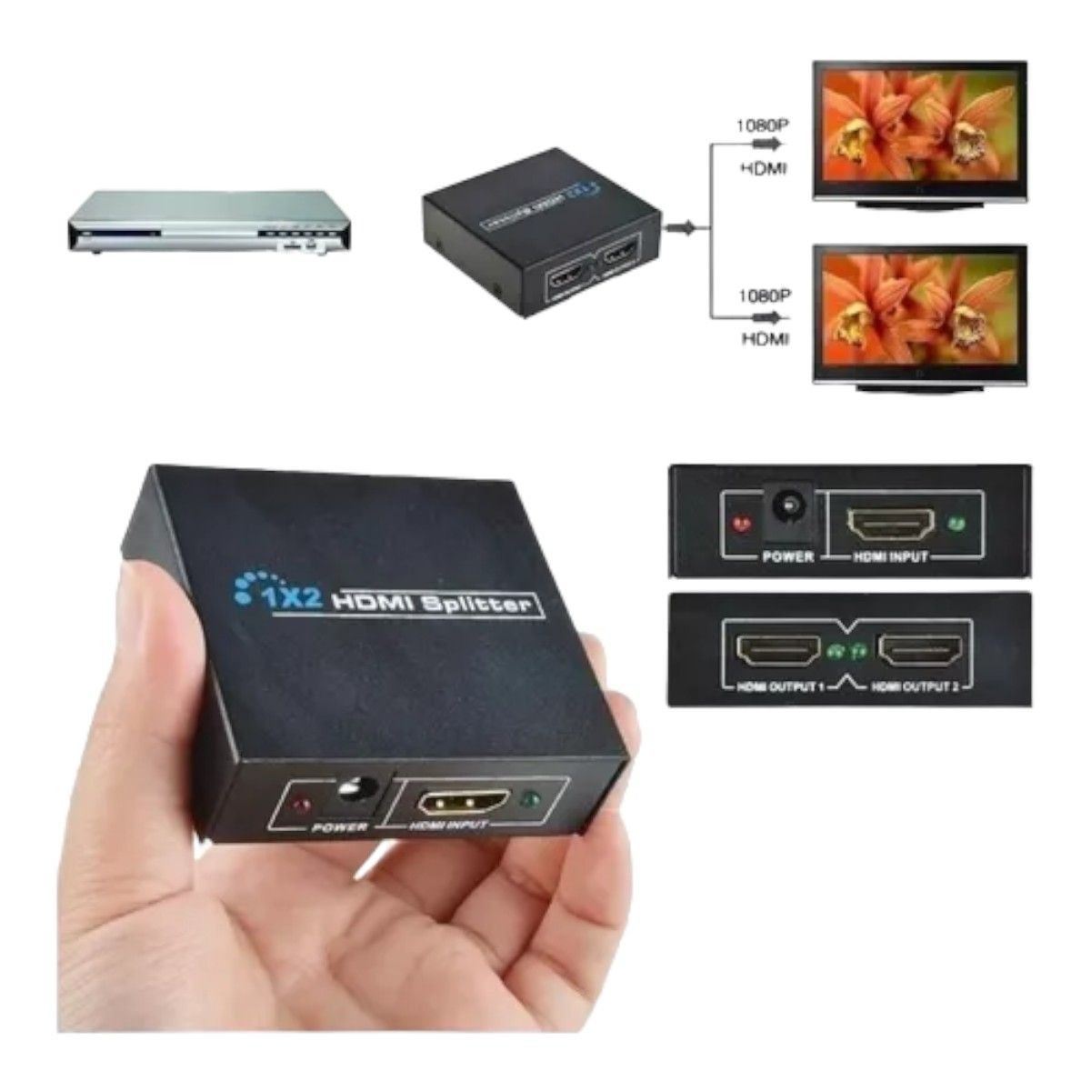 GENERICO - Splitter Hdmi 1x2 Activo 3d Metálico 1.4 Full Hd 1080p