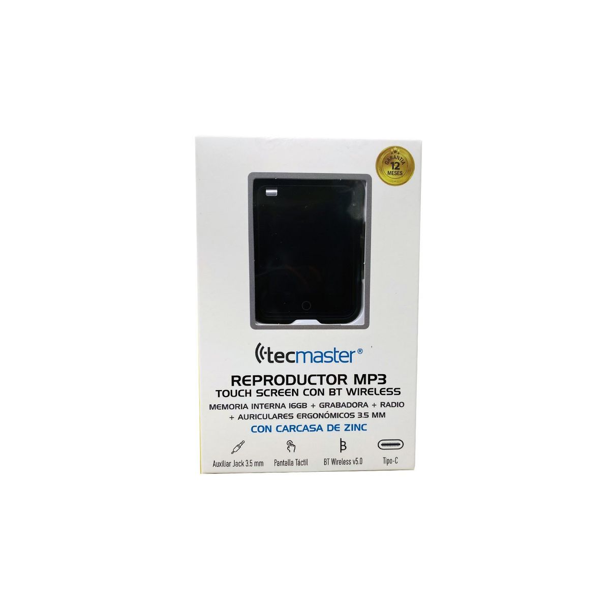 TECMASTER - Reproductor Mp3 Touch Screen Bluetooth 16gb Tm-300524