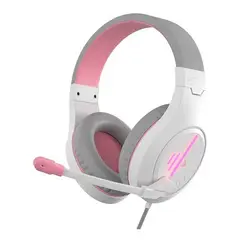 MEETION - Audifonos Gamer Mt-hp021 Blanco/rosa Micrófono Led