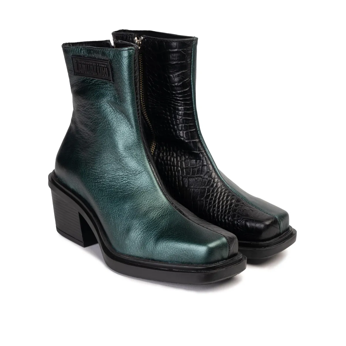 LANDAZURI - Botín Cuero Hela Caimán Verde Jade Landazuri