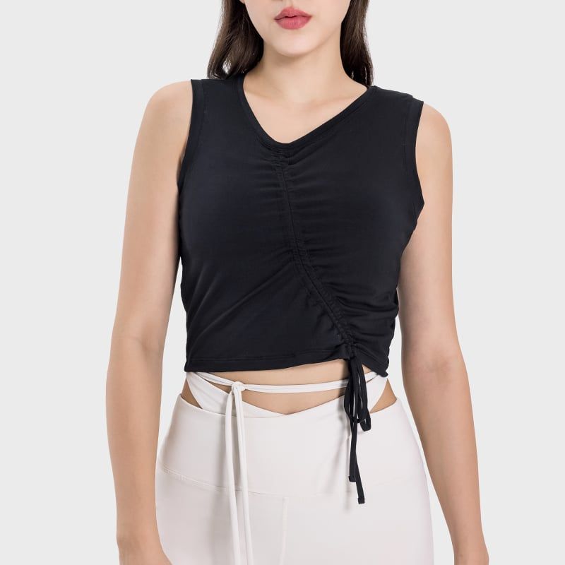 RURUTOTO - Polera Mujer Sin Manga Con Cordón Negro