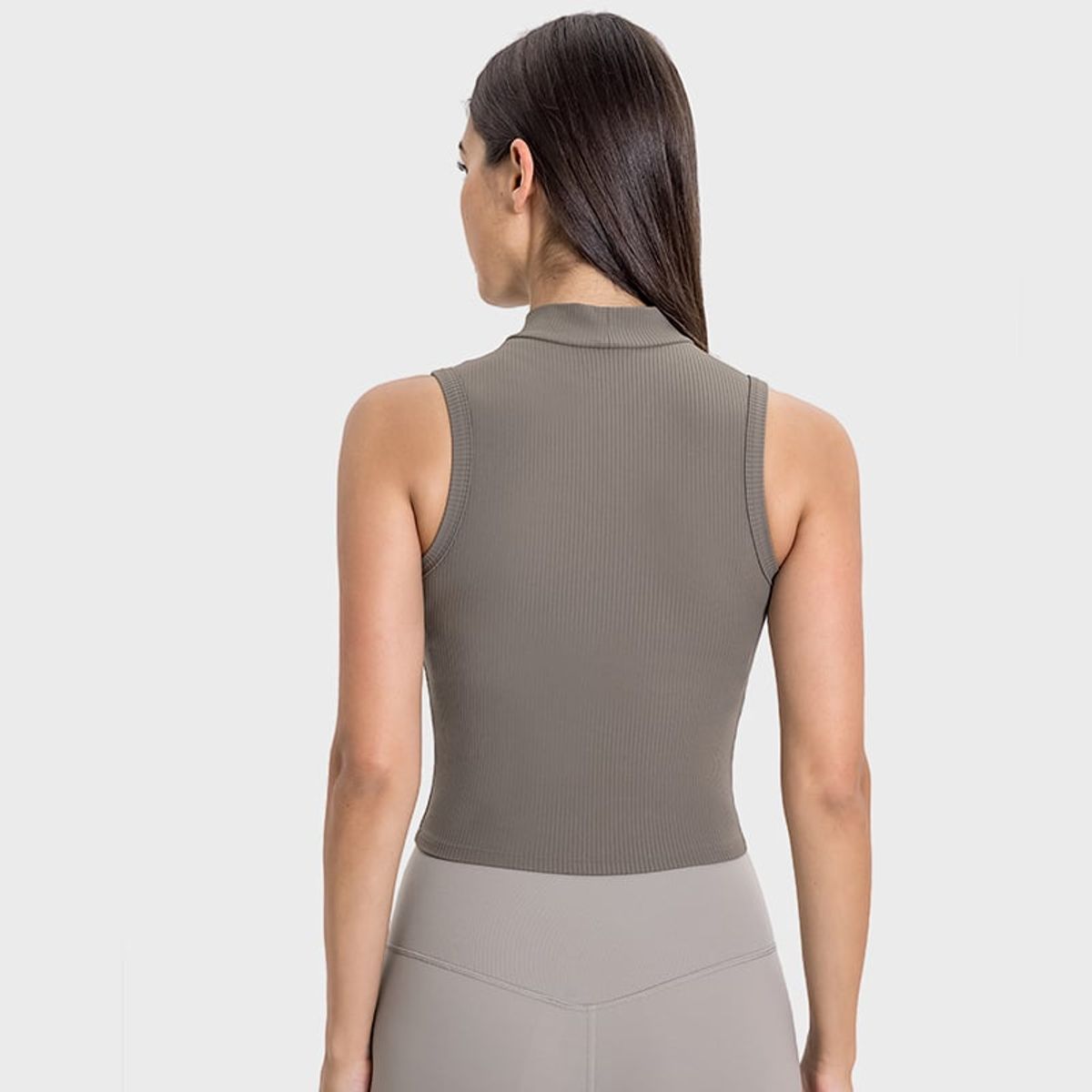 RURUTOTO - Camiseta sin mangas acanalada con cuello alto falso mujer Negro