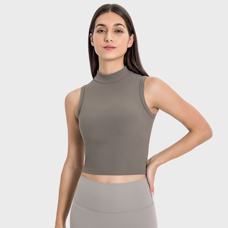 RURUTOTO - Camiseta sin mangas acanalada con cuello alto falso mujer Negro