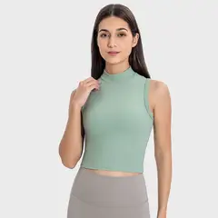 RURUTOTO - Camiseta sin mangas acanalada con cuello alto falso mujer Negro