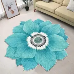 ANGELES DEL HOGAR - Alfombra Redonda en Forma de Flor Turquesa 80cm D