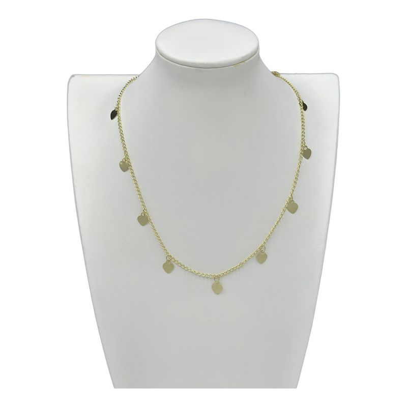 GENERICO - Collar Juvenil Corazones Planos Colgantes Baño En Oro 18 Kl