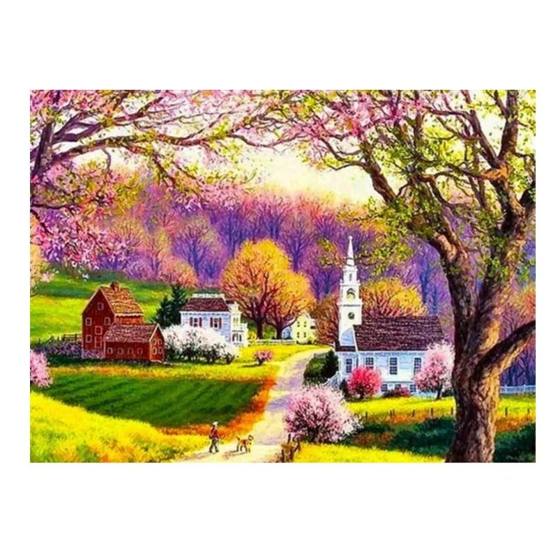 GENERICO - Kit Diamond Painting Pintura De Diamante - Pueblito Con Iglesia