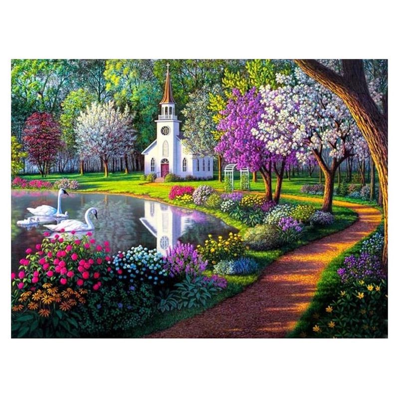 GENERICO - Kit Diamond Painting Pintura De Diamante - Paisaje Iglesia 9