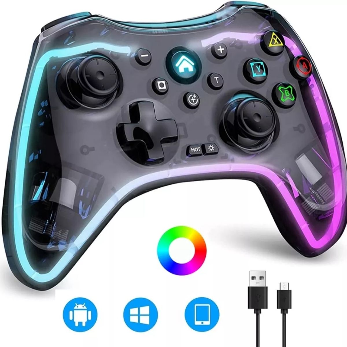 GENERICO - Joystick Gaming Rgb Transparente Inalámbrico Android