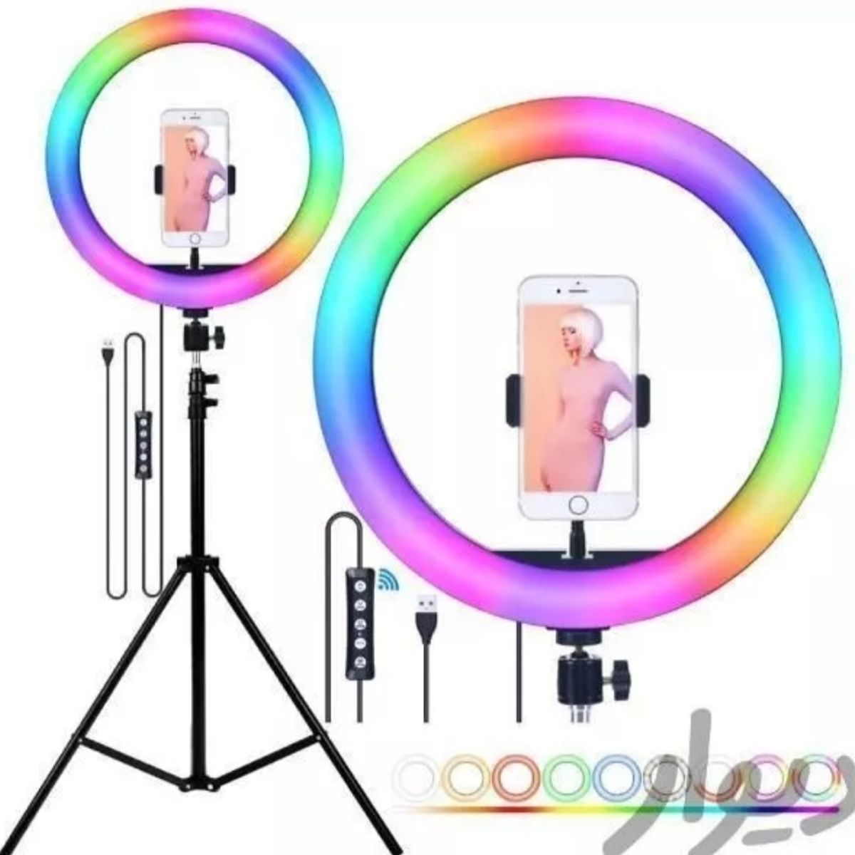 GENERICO - Aro De Luz Led 26cm RGB Color Con Tripode Ajustable Control