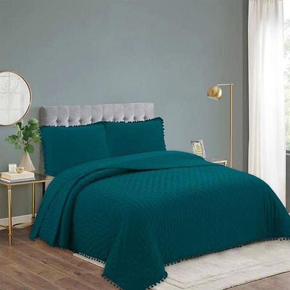 GENERICO - Cobertor de verano tipo Quilt KING 100% algodón- Turquesa