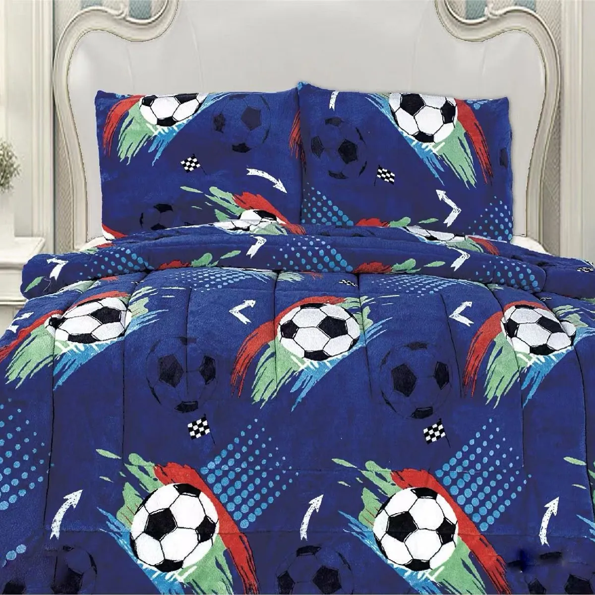 GENERICO - COBERTOR POLAR CON CHIPORRO 1.5 PLAZAS FY DISEÑO BALON DE FUTBOL